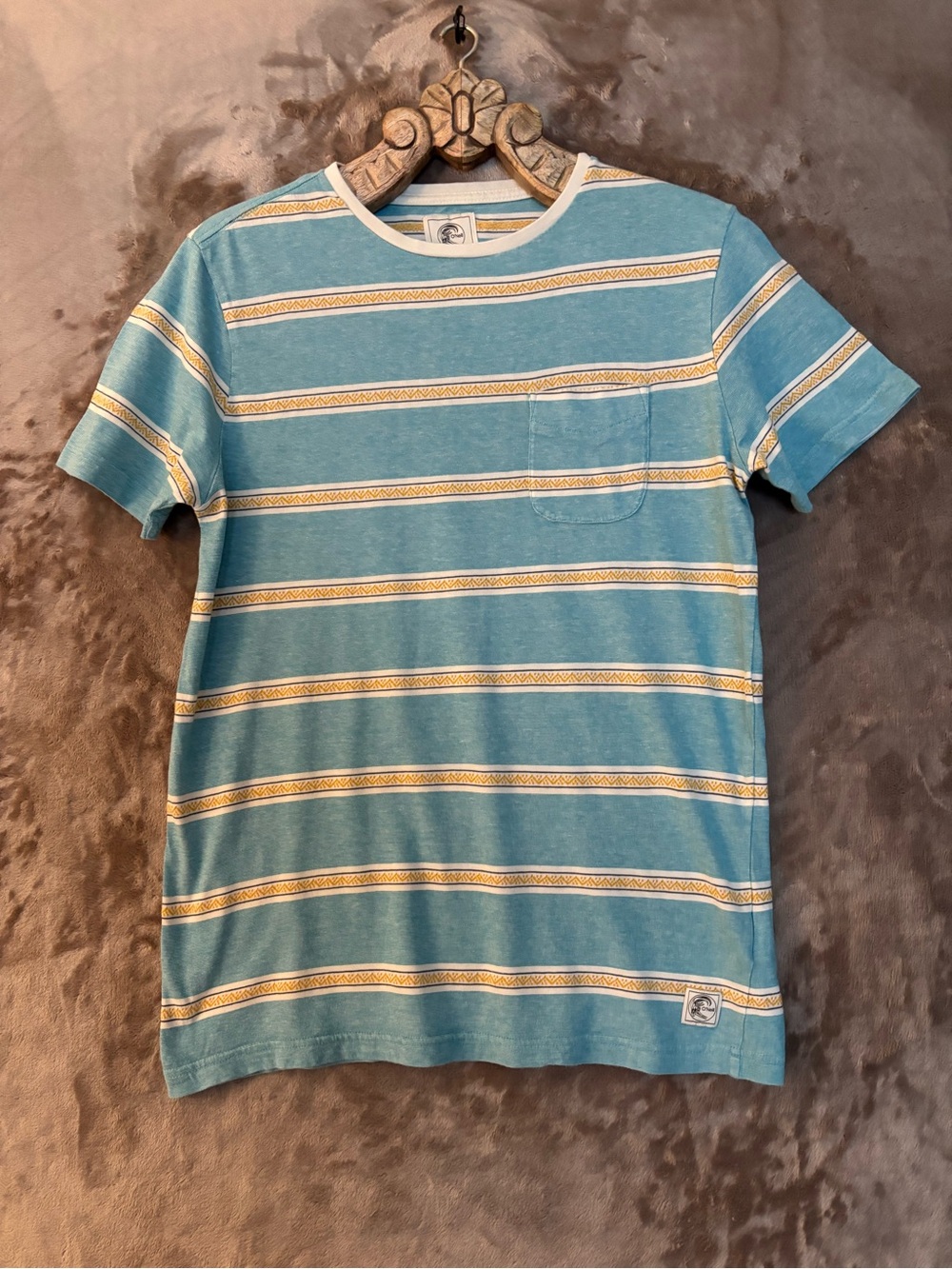 O'Neill Brockton Men’s Standard Fit Blue Striped Short Sleeve Pocket Tee Size M
